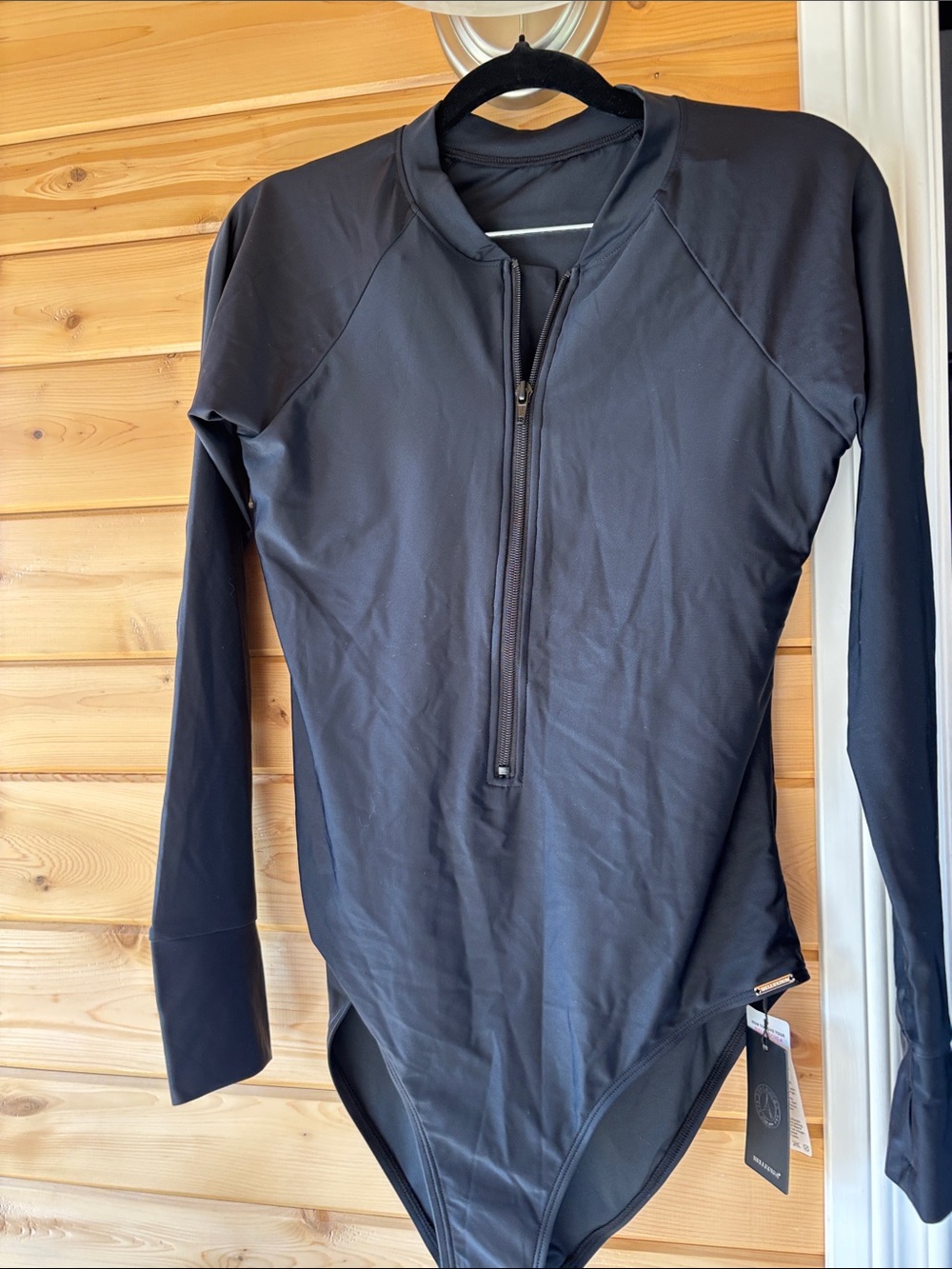 NWT RELLECIGA Black One-Piece Swimsuit with Zip Detail